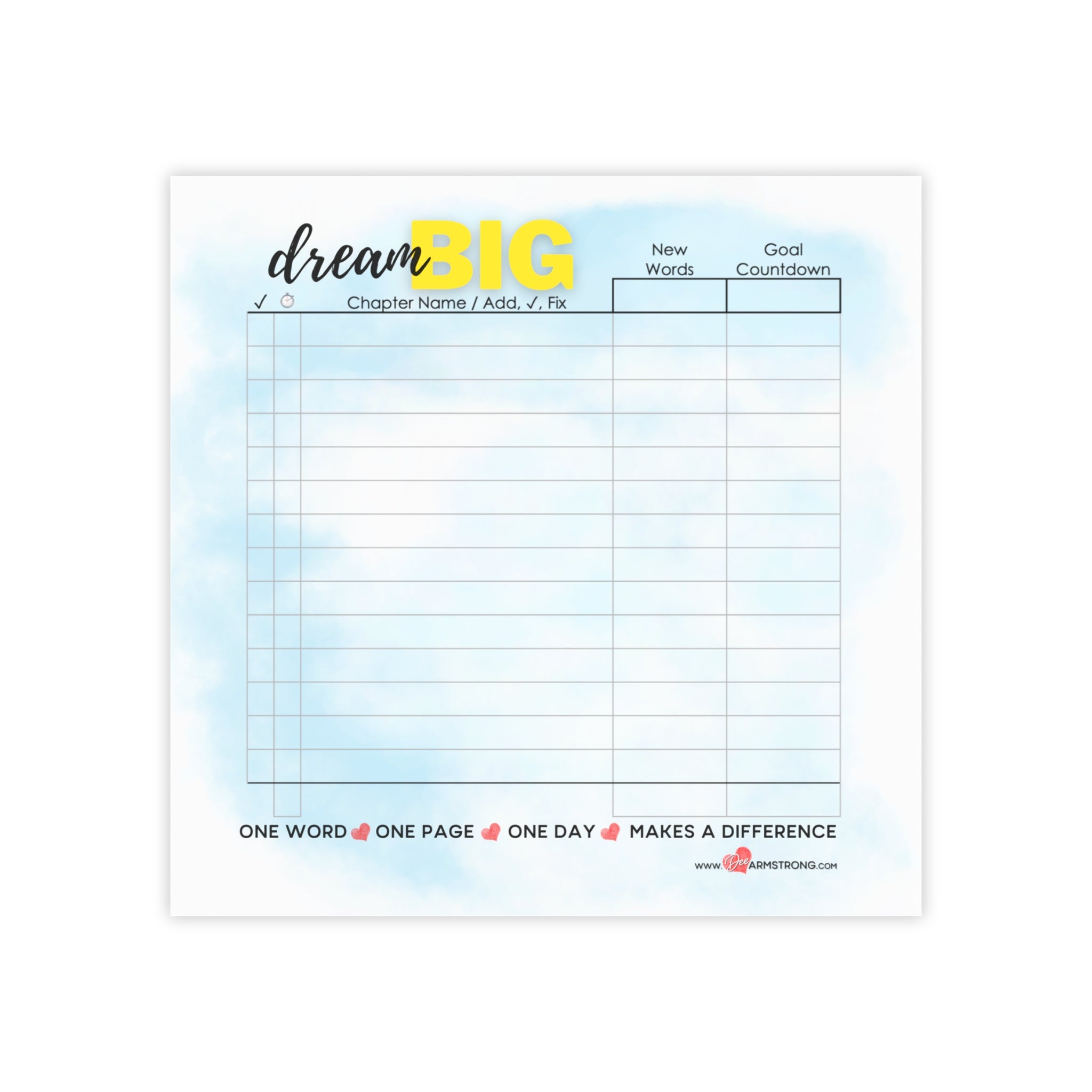 Dream Big - Word Count Sticky Note Pads (4 x 4)