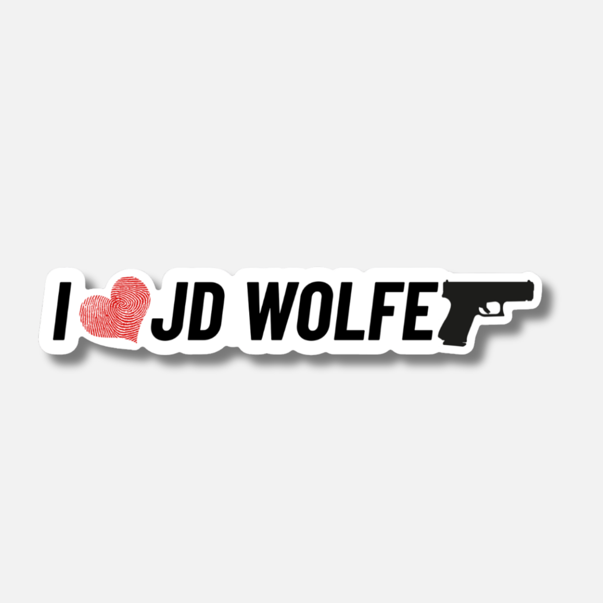 Sticker with 'I ❤️ JD Wolfe' text on a white background