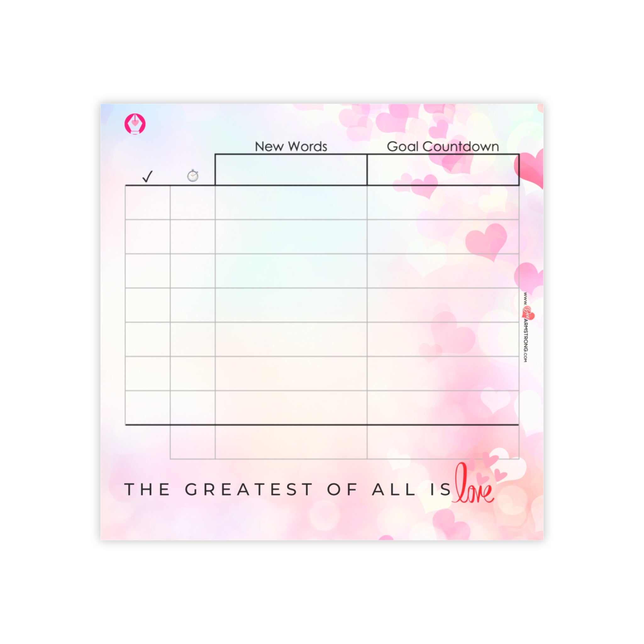 Greatest of All is Love - Word Count Sticky Note Pad (3 x 3)