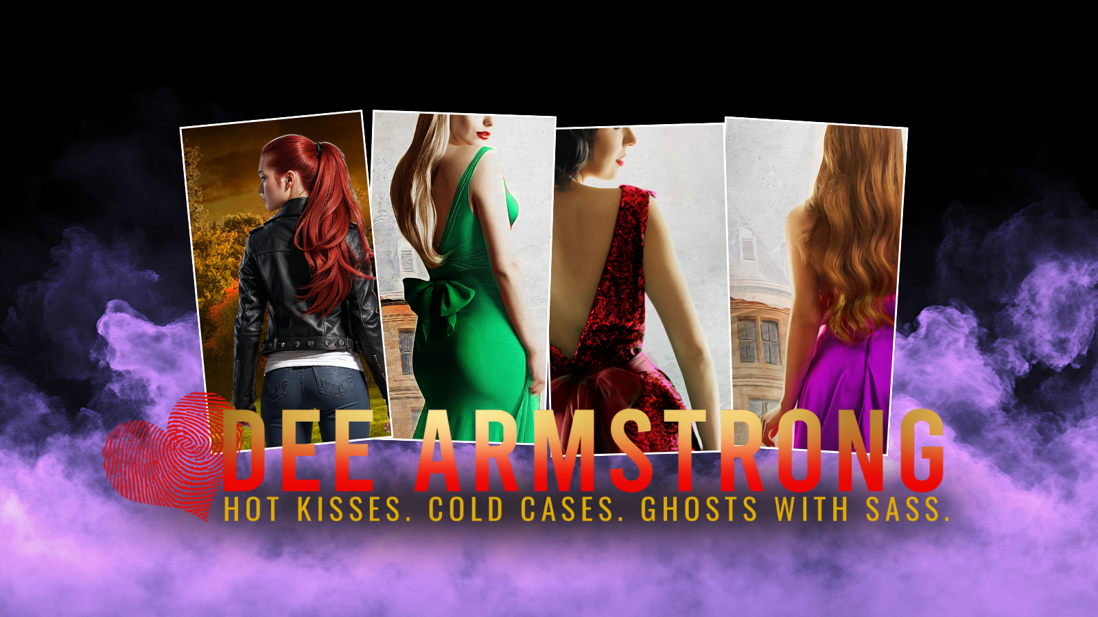 Promotional graphic for 'Bee Armstrong' with images of women and text on a dark background with smoke effects.