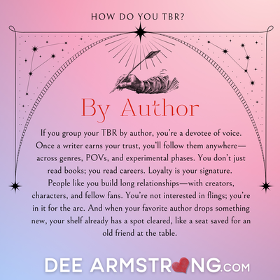 Text on a pink and purple gradient background with a stylized illustration of a writer's hand and quill.