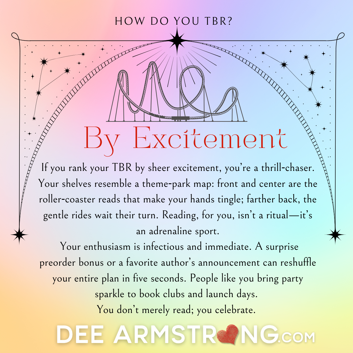 Text on a gradient background with roller coaster illustration and question 'How do you TBR?'

Details