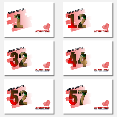 Set of six envelopes with chapter numbers and a brand name on a white background