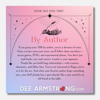 Pink and purple gradient card with text and author's name on a white background